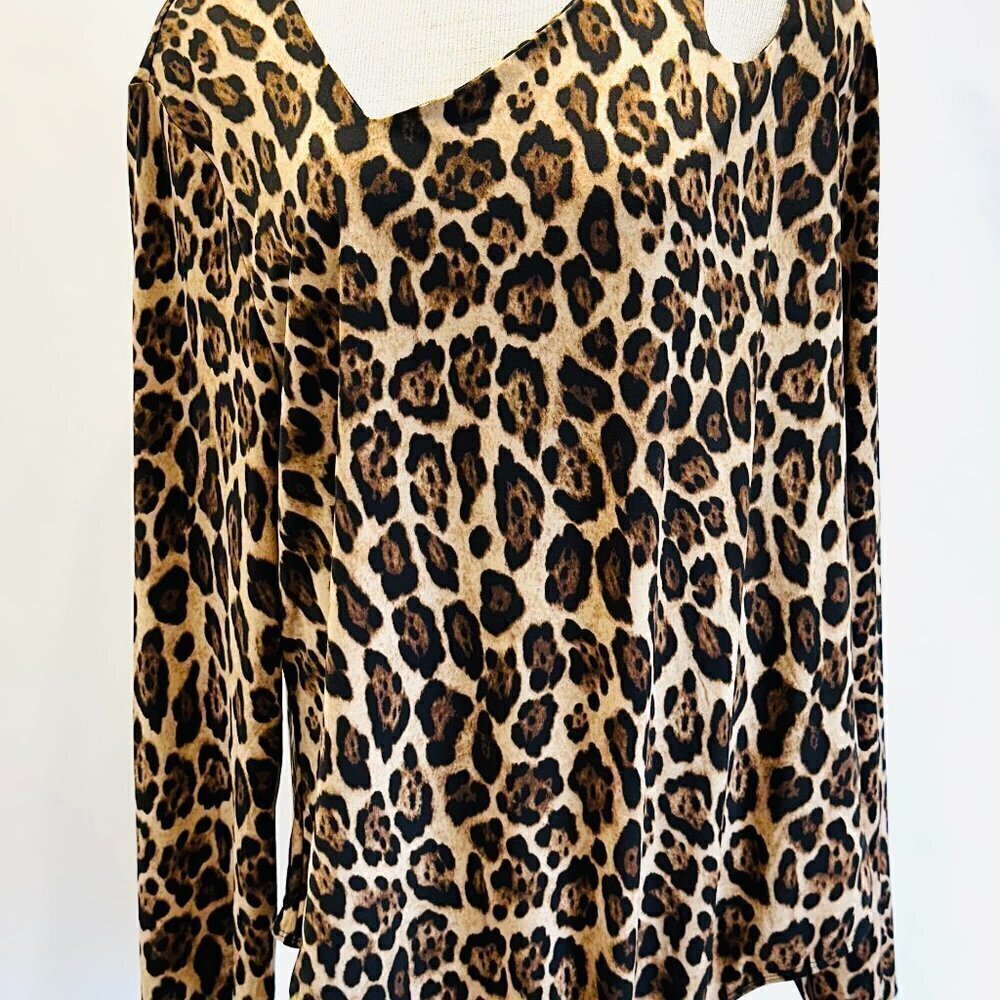 NWT INTEMPO Women Long Sleeve Leopard Print Thong Bodysuit Top Shirt Plus Sz 3X - Picture 10 of 13